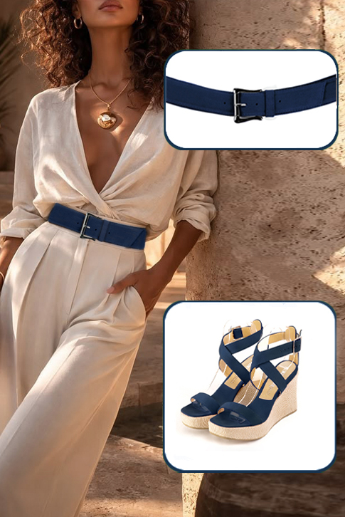 Dress sandals fully open cross straps in navy blue leather with  and  - Top view